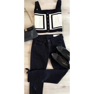 rag & bone Jean Coal Black Skinny Ankle Jeans Tie Hem Distressed 26